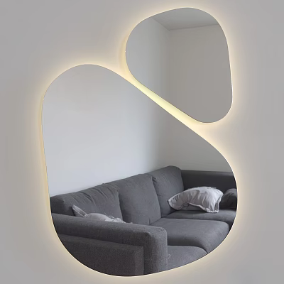 Irregular Shaped Lighting Decor In Living Room With Gray Sofa 3d model