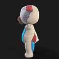 Cute Handmade Stuffed Teddy Bear Doll With Pink Ears Blue Belly And Red Bow