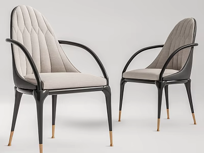Modern Dining Chairs With Armrests Light Gray Fabric Black Legs Golden Base 3d model
