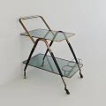 Modern Side Table With Metal Frame Glass Shelves And Rolling Wheels