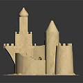 Intricate Sandcastle Architecture Featuring Multiple Towers And Smooth Sand Walls