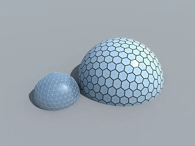 Two Hexagonal Grid Spheres Small And Large 3D Geometric Models On Gray Background 3d model