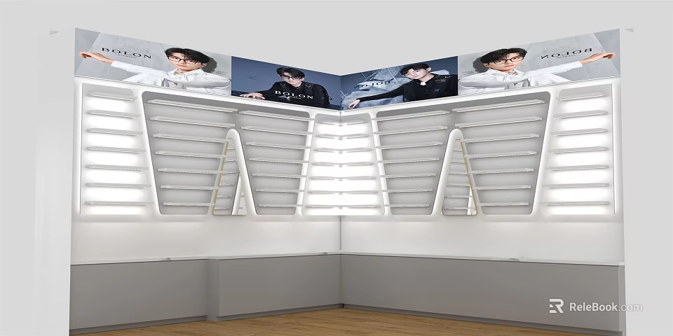 Sleek Modern Display Shelves In Retail Shop With Tiered Illuminated Layers 3d model 