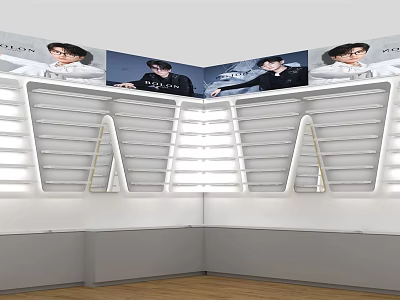 Sleek Modern Display Shelves In Retail Shop With Tiered Illuminated Layers 3d model
