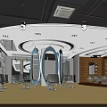 Contemporary Beauty Salon Interior With Round White Ceiling Hanging Lights And Styling Chairs