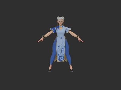 Eastern Style Game Movie Female Character With Blue Outfit White Hair And Outstretched Arms 3d model