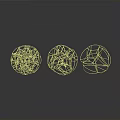 Three Yellow Wireframe Organ And Hair Structure Models On Gray Background With Reflections 3d model