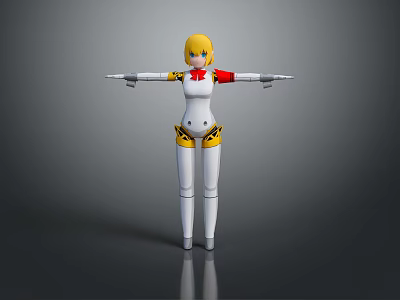 Game Movie Character With Yellow Hair White Yellow Outfit Red Accents 3D Model Design 3d model