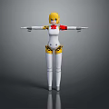 Game Movie Character With Yellow Hair White Yellow Outfit Red Accents 3D Model Design
