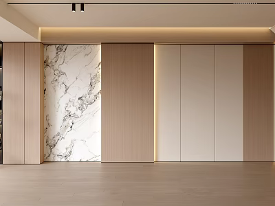 Modern Luxury Accent Wall Design With Marble Texture Wooden Panels And Led Lighting 3d model