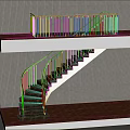 Modern Spiral Staircase With Dark Wooden Steps Metal Railings And Light Striped Wall