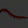 Detailed Red And Black Striped 3D Centipede Model On Grey Gradient Background
