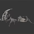 Modern Abstract Metallic Sculptural Structure With Curved Frames And Geometric Components