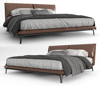 Leather Double Bed Modern Double Bed 3d model