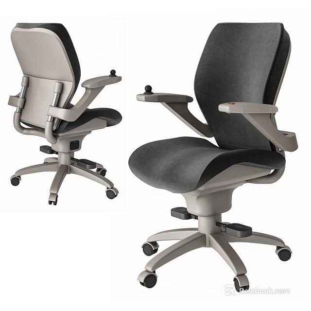 Modern Office Chair with Gray Black Upholstery Adjustable Armrests and Wheeled Base for Comfortable Workspace 3d model 