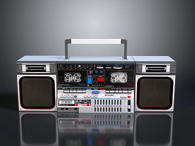 Vintage Portable Boombox Electronic Appliance With Stereo Speakers And Cassette Player 3d model