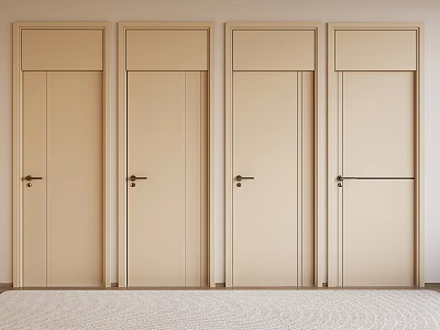 Modern Beige Interior Hinged Doors With Simple Design And Smooth Surface 3d model