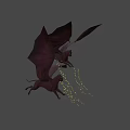 Game Movie Character Red Dragon With Large Wings Flying And Yellow Light Spots