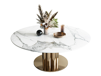 Light Luxury Dining Table Round Dining Table 3d model