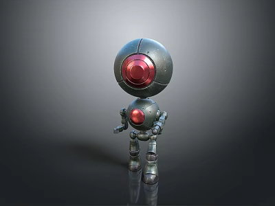 Futuristic Cybernetic Robot Character With Metallic Spherical Head Red Core And Mechanical Limbs 3d model