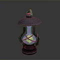 Vintage Decorative Lantern With Metal Top Transparent Glass Red Rope And Yellow Light