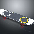 Modern Skateboard With Gray Deck White Circular Areas Yellow Inner Circles And Red Wheels