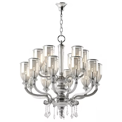 Elegant Silver Chandelier With Multiple Glass Shades And Ornate Design 3d model