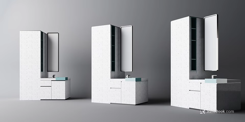 Modern White Bathroom Cabinet With Mirror Drawers And Storage Shelves Design 3d model 