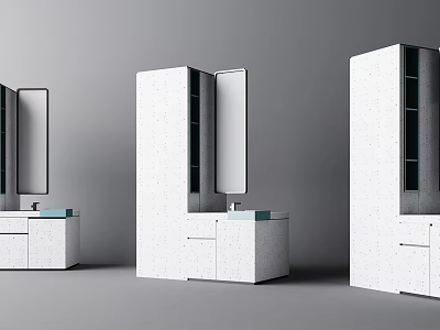 Modern White Bathroom Cabinet With Mirror Drawers And Storage Shelves Design 3d model