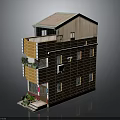 Yellow Two Story Building With Red Roof Wooden Exterior Balcony Multiple Windows And Front Plants
