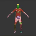 Man in Red Manchester United Jersey Standing with Soccer Ball and Arms Outstretched on Gray Background