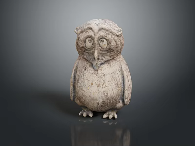 Vintage Detailed Owl Statue With Large Eyes Textured Feathers On Dark Reflective Surface 3d model