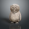 Vintage Detailed Owl Statue With Large Eyes Textured Feathers On Dark Reflective Surface