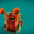 Vintage Circus Bandwagon With Music Lights Red Gold Decorations And Mechanical Elements 3d model