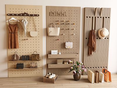 Hole Board Pendant Wall Decoration Pendant Vintage Hole Board Clothes Hook Bag Clothes Bag 3d model