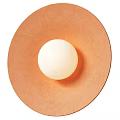 Two Modern Wall Lamps With Round Orange And Gray Shades And White Globe Lights