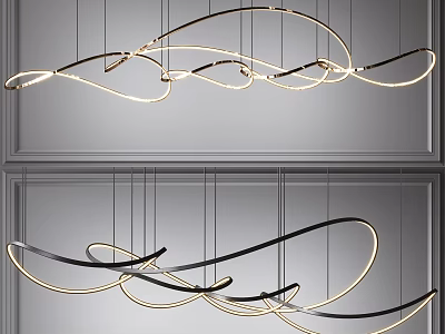 Modern Curved Chandelier With Gold And Black Sleek Lines For Interior Design 3d model
