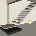 Modern Staircase with Wooden Treads and Glass Railing in White Interior