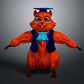 Cartoon Squirrel Character With Orange Fur Blue Graduation Cap Bow Tie And Vest