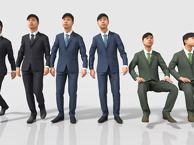 Well Dressed Men In Formal Suits Standing And Sitting In Various Poses 3d model