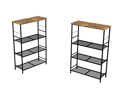 Hardware Tools Storage Metal Shelves With Multiple Tiers Black Frame And Wooden Top Surface 3d model