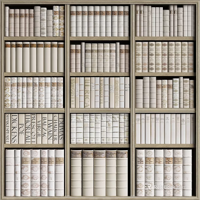 Stylish Bookcase With Multiple Shelves Neatly Arranged Books Neutral Tones And Textured Covers 3d model 