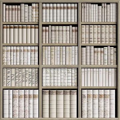Stylish Bookcase With Multiple Shelves Neatly Arranged Books Neutral Tones And Textured Covers 3d model