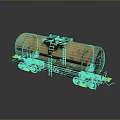 Yellow Rusty Tank Car With Black Stripe On Rails Against Gray Background