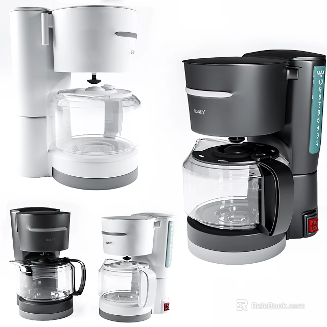 Modern Coffee Makers For Kitchen With White Black Designs And Glass Carafes 3d model 