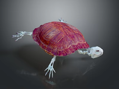 Red Shell Skeleton Turtle Reptile With Exposed Bones And Detailed Carapace 3d model