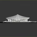Modern Commercial Complex With Circular Structure White Dome Green Areas And Connected Roads