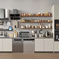Modern Kitchen With Microwave Coffee Maker Oven Dishwasher Range Hood And Storage Cabinets