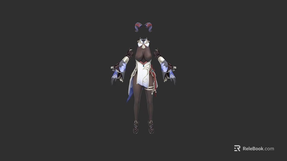 Stylish Outfit With White Apron Black Base Blue Accents Decorative Cuffs And Gloves 3d model 