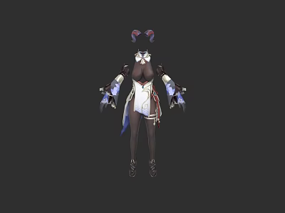 Stylish Outfit With White Apron Black Base Blue Accents Decorative Cuffs And Gloves 3d model
